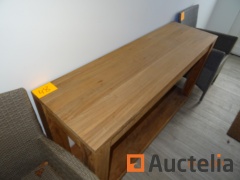 3 rieten zetels + houten rek 149cmx 80cmx 45cm